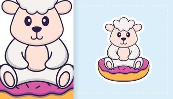 Cute sheep mascot character. Can be used for stickers, patches, textiles, paper. Vector illustration