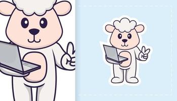 Cute sheep mascot character. Can be used for stickers, patches, textiles, paper. Vector illustration