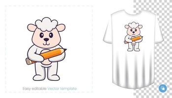 lindo personaje de oveja. estampados en camisetas, sudaderas, fundas para móviles, souvenirs. Ilustración de vector aislado sobre fondo blanco.