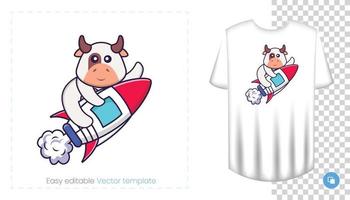 lindo personaje de vaca. estampados en camisetas, sudaderas, fundas para móviles, souvenirs. Ilustración de vector aislado sobre fondo blanco.