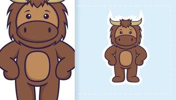 Cute bull mascot character. Can be used for stickers, patches, textiles, paper. Vector illustration