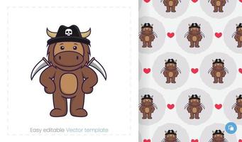 Cute bull mascot character. Can be used on stickers, patches, textiles, paper, cloth and others. vector