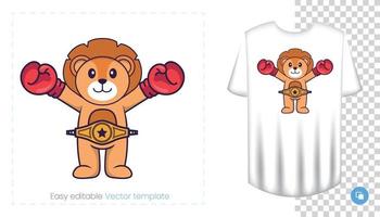 Cute lion character. Prints on T-shirts, sweatshirts, cases for mobile phones, souvenirs. Isolated vector illustration on white background.