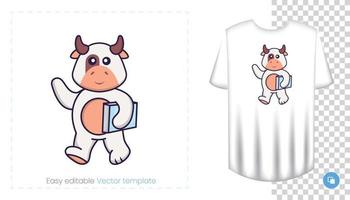 lindo personaje de vaca. estampados en camisetas, sudaderas, fundas para móviles, souvenirs. Ilustración de vector aislado sobre fondo blanco.