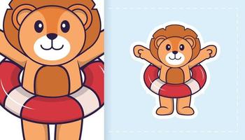 Cute lion mascot character. Can be used for stickers, patches, textiles, paper. Vector illustration