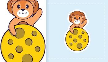 Cute lion mascot character. Can be used for stickers, patches, textiles, paper. Vector illustration