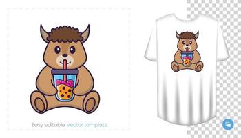 Cute sheep character. Prints on T-shirts, sweatshirts, cases for mobile phones, souvenirs. Isolated vector illustration on white background.