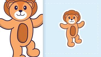 Cute lion mascot character. Can be used for stickers, patches, textiles, paper. Vector illustration