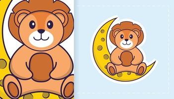 Cute lion mascot character. Can be used for stickers, patches, textiles, paper. Vector illustration