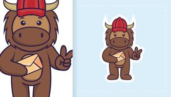 Cute bull mascot character. Can be used for stickers, patches, textiles, paper. Vector illustration