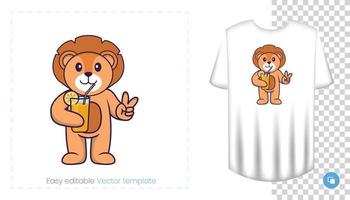 Cute lion character. Prints on T-shirts, sweatshirts, cases for mobile phones, souvenirs. Isolated vector illustration on white background.