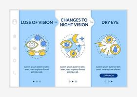 Laser surgery for eyesight onboarding vector template. Side effects possibility. Responsive mobile website with icons. Web page walkthrough 3 step screens. Blue color concept with linear illustration