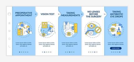 Operation for eyes onboarding vector template. Preparing patient. Responsive mobile website with icons. Web page walkthrough 5 step screens. Blue color concept with linear illustration