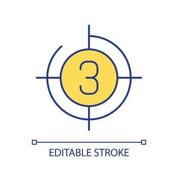 Countdown timer RGB color icon. Time measure tool, data checking and control. Number three in yellow circle. Isolated vector illustration. Simple filled line drawing. Editable stroke