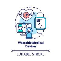 Wearable medical devices concept icon. Patients condition monitoring with digital tools abstract idea thin line illustration. Vector isolated outline color drawing. Editable stroke