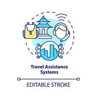 Travel assistance system concept icon. Passengers support app. Digitalization of tourism abstract idea thin line illustration. Vector isolated outline color drawing. Editable stroke