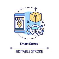 Smart stores concept icon. Modern technology of customer service. Online shopping organization abstract idea thin line illustration. Vector isolated outline color drawing. Editable stroke