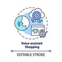 Voice-assisted shopping concept icon. Customers digital support. Online purchases service abstract idea thin line illustration. Vector isolated outline color drawing. Editable stroke