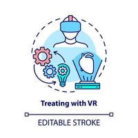 tratando con el icono del concepto de vr. alivio del dolor y el estrés. método de salud de realidad virtual idea abstracta ilustración de línea fina. dibujo de color de contorno aislado vectorial. trazo editable vector