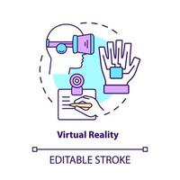 Virtual reality concept icon. Modern devices of work and fun. Technology of augmented reality abstract idea thin line illustration. Vector isolated outline color drawing. Editable stroke