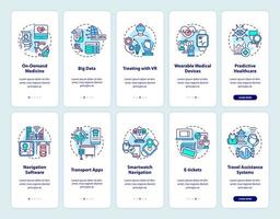 Digitalization of public services onboarding mobile app page screen set. Tech walkthrough 5 steps graphic instructions with concepts. UI, UX, GUI vector template with linear color illustrations