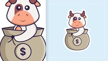 Cute cow mascot character. Can be used for stickers, patches, textiles, paper. Vector illustration