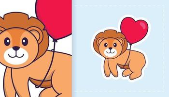 Cute lion mascot character. Can be used for stickers, patches, textiles, paper. Vector illustration