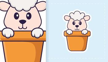 Cute sheep mascot character. Can be used for stickers, patches, textiles, paper. Vector illustration