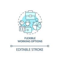 Flexible working options blue concept icon. Employee perks abstract idea thin line illustration. Remote working at home. Office workplace. Vector isolated outline color drawing. Editable stroke