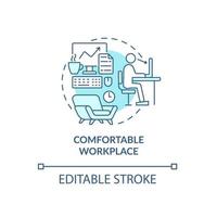 Comfortable workplace blue concept icon. Employee perks abstract idea thin line illustration. Workspace environment. Work benefits. Vector isolated outline color drawing. Editable stroke