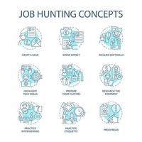 Job hunting blue concept icons set. Attracting talents idea thin line color illustrations. Human resource. Writing cv. Apply for job. Interviewing. Vector isolated outline drawings. Editable stroke