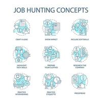 Job hunting blue concept icons set. Attracting talents idea thin line color illustrations. Human resource. Writing cv. Apply for job. Interviewing. Vector isolated outline drawings. Editable stroke