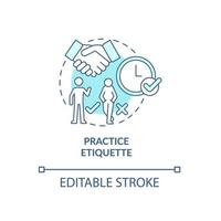 Practice etiquette blue concept icon. Preparing for job interview abstract idea thin line illustration. Be polite, positive. Watch body language. Vector isolated outline color drawing. Editable stroke