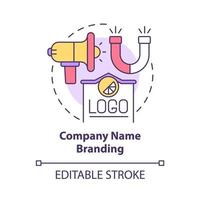 Company name branding concept icon. Business planning and marketing strategy. Brand identity abstract idea thin line illustration. Vector isolated outline color drawing. Editable stroke