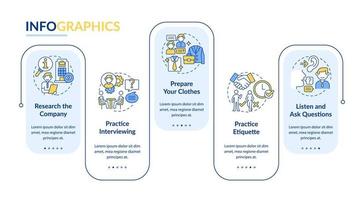 preparándose para la plantilla de infografía de vector de entrevista de trabajo. elementos de diseño de esquema de presentación. visualización de datos con 5 pasos. gráfico de información de la línea de tiempo del proceso. diseño de flujo de trabajo con iconos de línea