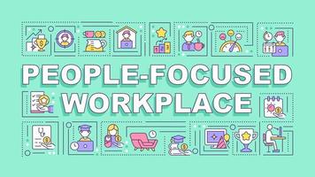 People focused workplace word concepts banner. Employee bonuses. Infographics with linear icons on green background. Isolated creative typography. Vector outline color illustration with text