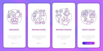 Business model essentials gradient onboarding mobile app page screen. Company finance walkthrough 4 steps graphic instructions with concepts. UI, UX, GUI vector template with linear color illustration