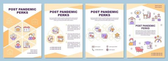 Post pandemic perks brochure template. Employees benefits. Flyer, booklet, leaflet print, cover design with linear icons. Vector layouts for presentation, annual reports, advertisement pages