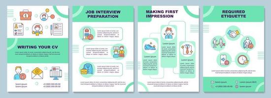 Job interview brochure template. Candidate interviewing. Flyer, booklet, leaflet print, cover design with linear icons. Vector layouts for presentation, annual reports, advertisement pages