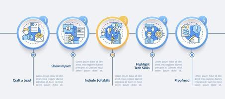 Writing cv vector infographic template. Apply for job position presentation outline design elements. Data visualization with 5 steps. Process timeline info chart. Workflow layout with line icons