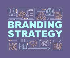 Branding strategy purple word concepts banner. Marketing for business. Infographics with linear icons on purple background. Isolated creative typography. Vector outline color illustration with text