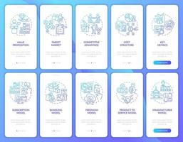 Business gradient onboarding mobile app page screen set. Company structure walkthrough 5 steps graphic instructions with concepts. UI, UX, GUI vector template with linear color illustrations