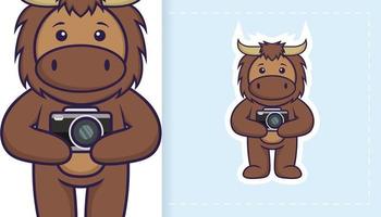 Cute bull mascot character. Can be used for stickers, patches, textiles, paper. Vector illustration