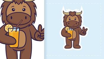 Cute bull mascot character. Can be used for stickers, patches, textiles, paper. Vector illustration