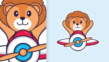 Cute lion mascot character. Can be used for stickers, patches, textiles, paper. Vector illustration