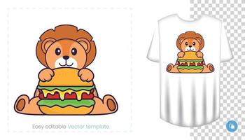 lindo personaje de león. estampados en camisetas, sudaderas, fundas para móviles, souvenirs. Ilustración de vector aislado sobre fondo blanco.