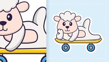 Cute sheep mascot character. Can be used for stickers, patches, textiles, paper. Vector illustration