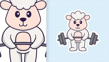 Cute sheep mascot character. Can be used for stickers, patches, textiles, paper. Vector illustration