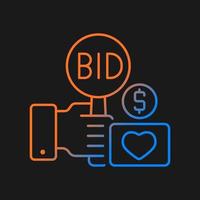 Charity auction gradient vector icon for dark theme. Fundraising event. Bidding for experimental assets. Bargaining. Thin line color symbol. Modern style pictogram. Vector isolated outline drawing