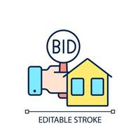 Real estate auction RGB color icon. Competitive bidding for property. Selling buildings and land. Bargaining for house. Isolated vector illustration. Simple filled line drawing. Editable stroke